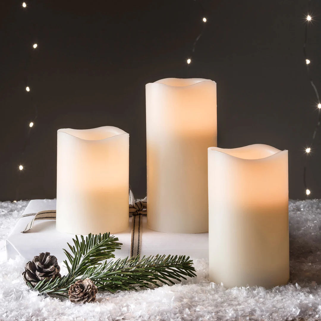 Set of 3 Tall Wax Flameless Flickering LED Candles
