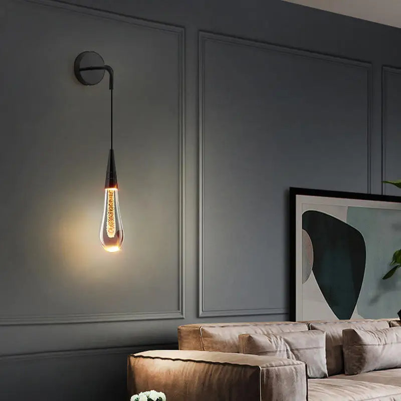 GoldenDrop™ – Luxury Water Drop Wall-Mounted Crystal LED Pendant Light for Bedroom or Living Room