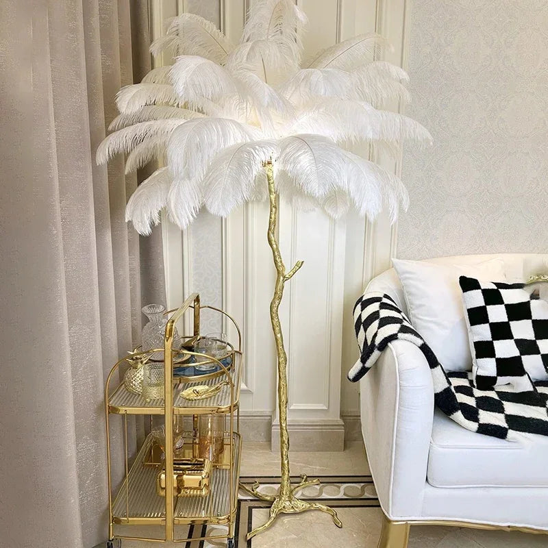 Feathra - Luxury Ostrich Feather Floor Lamp for Living Room or Bedroom Decor