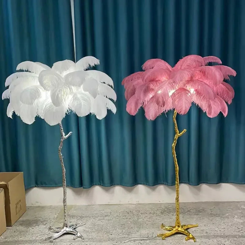 Feathra - Luxury Ostrich Feather Floor Lamp for Living Room or Bedroom Decor