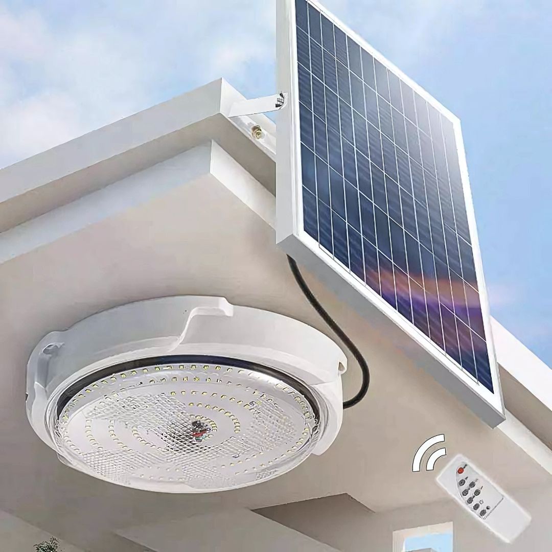Solar LED ceiling light for indoors and outdoors with remote control