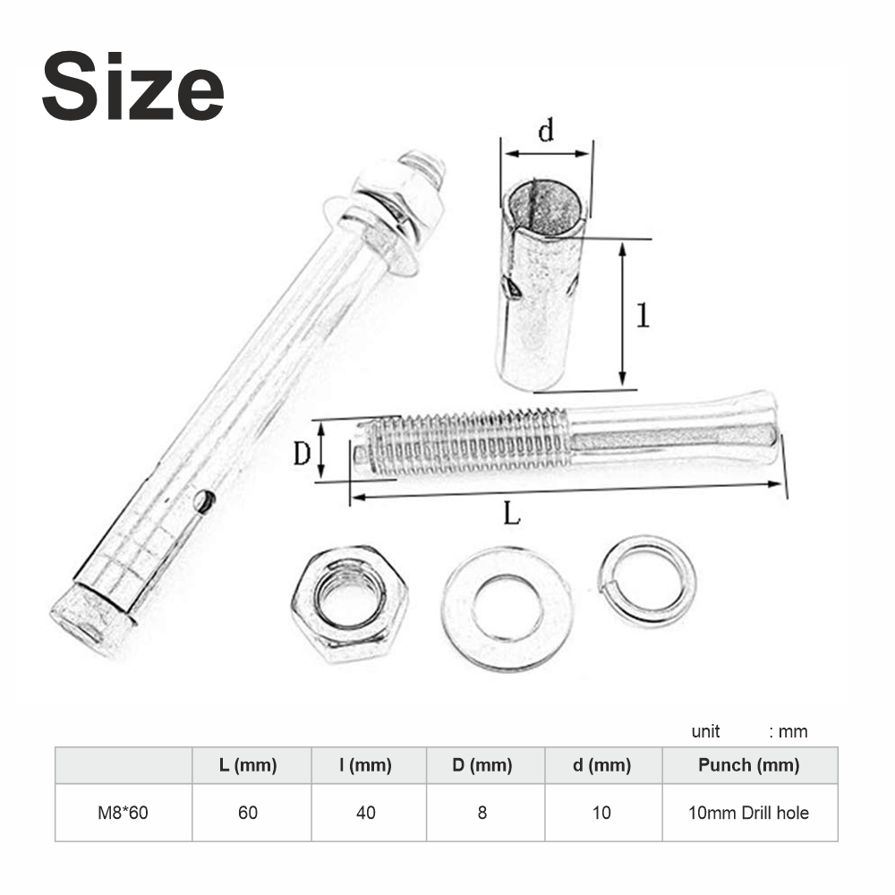 Heavy-Duty M8x60mm Expansion Anchor Bolts for Concrete 32x4 pack (128 bolts)