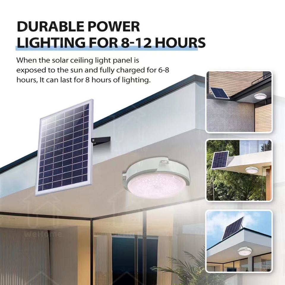 Solar LED ceiling light for indoors and outdoors with remote control