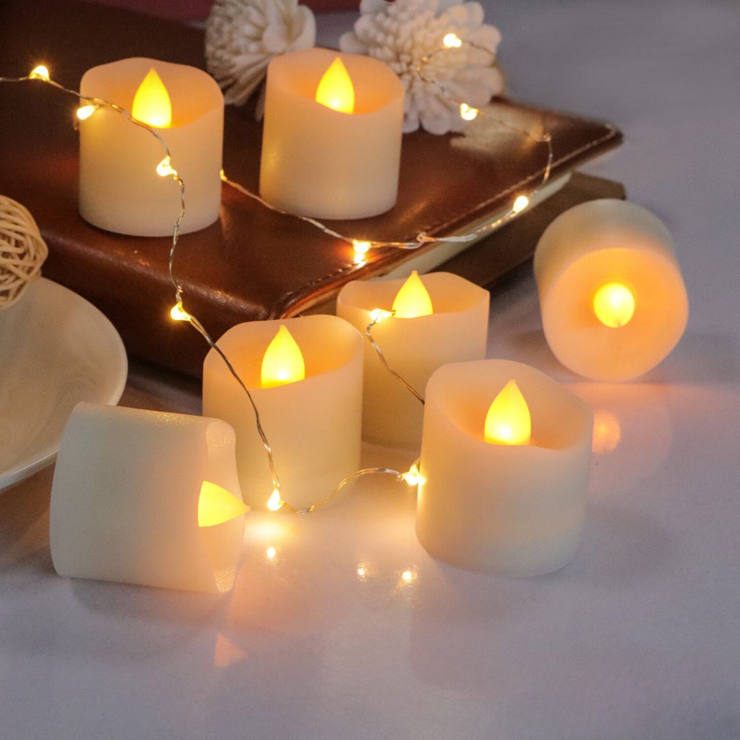 Set of 6 Short Wax Flameless Flickering LED Candles