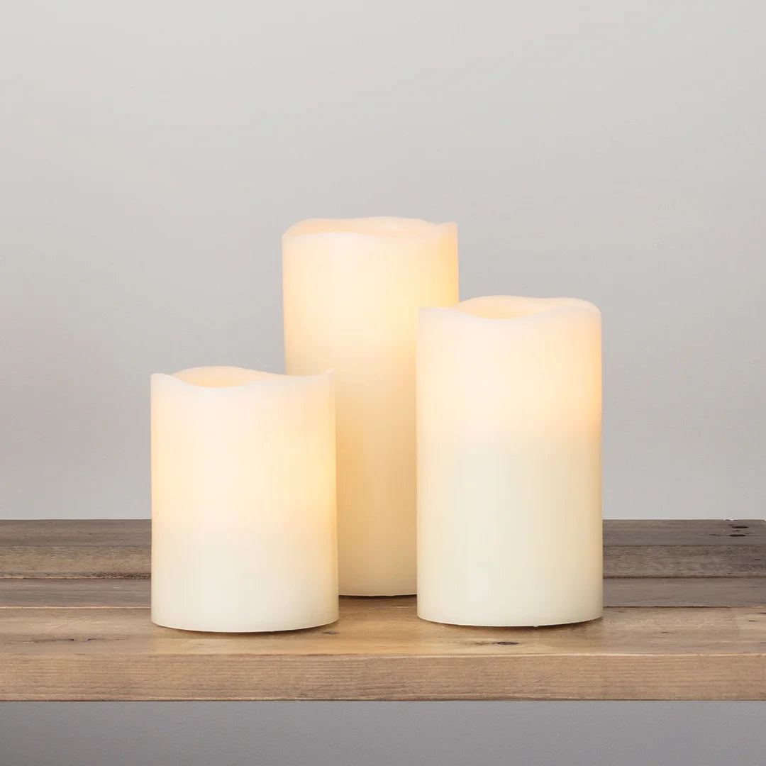 Set of 3 Tall Wax Flameless Flickering LED Candles