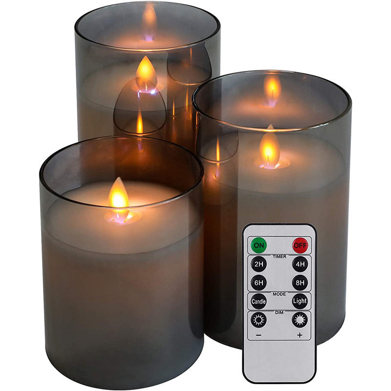 Set of 3 LED Smoked Glass Candles