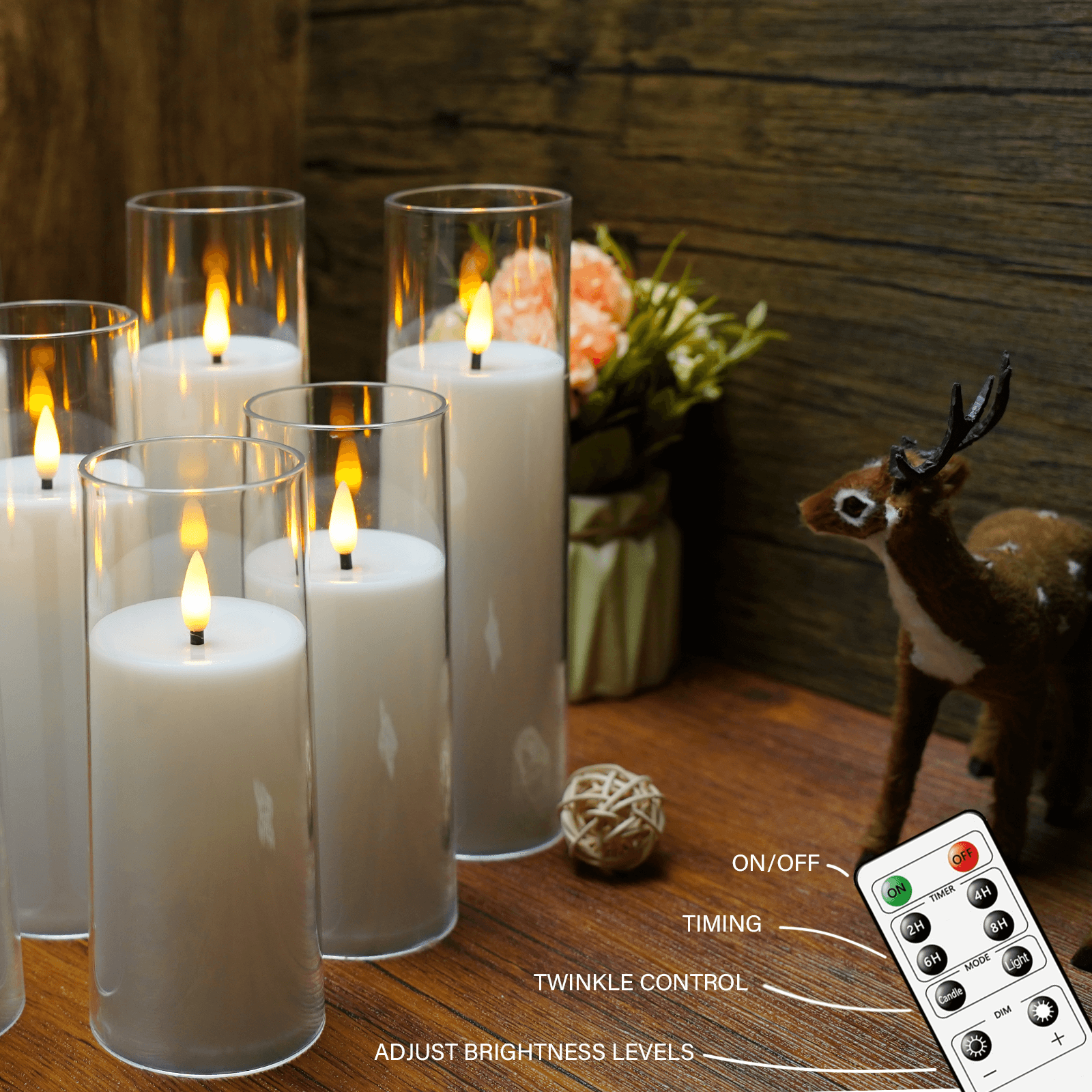 Set of 3 LED Clear Glass Candles