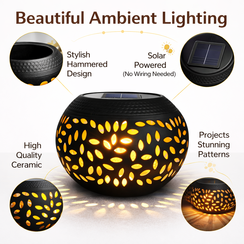 GlowMosaic – Solar Patterned Garden Lamp