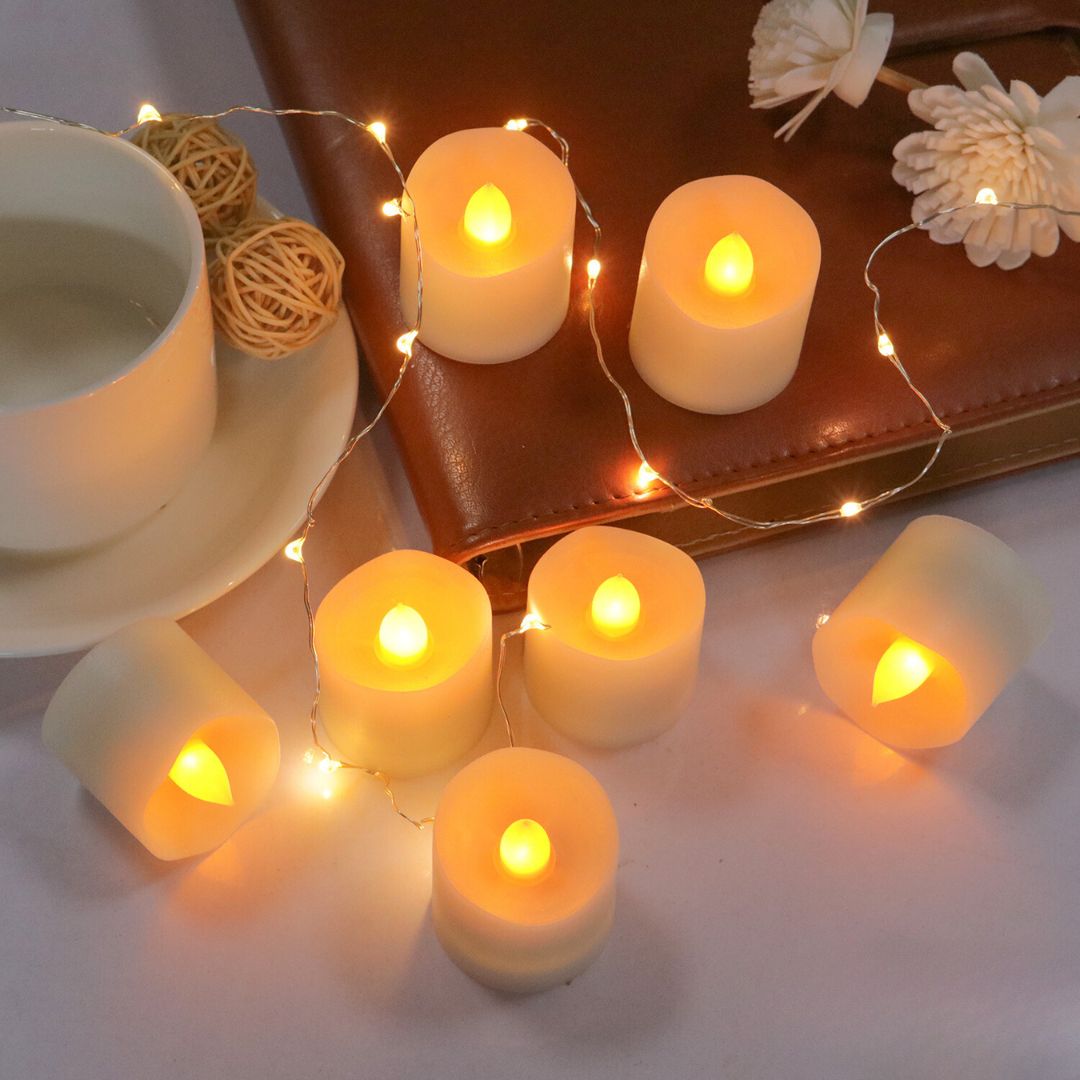 Set of 6 Short Wax Flameless Flickering LED Candles