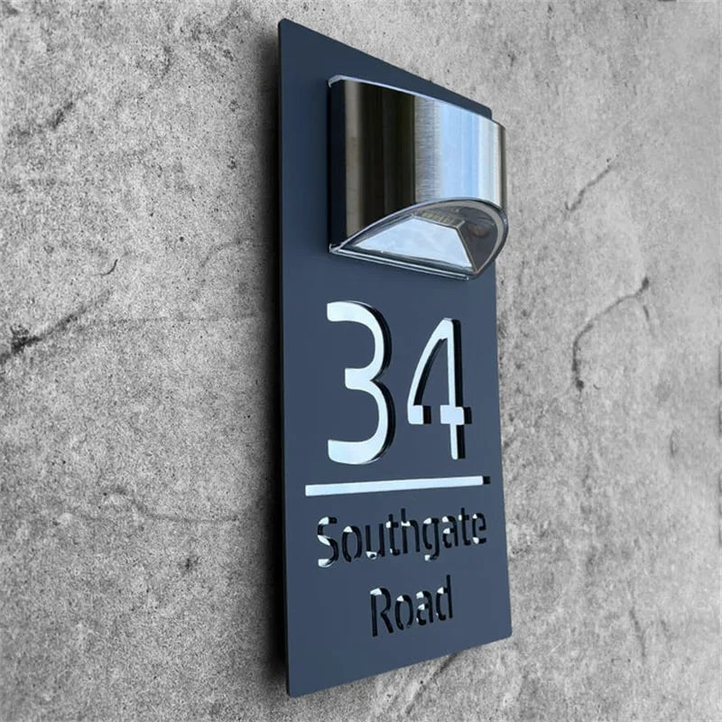 Personalised LED Solar House Number Sign Engraved