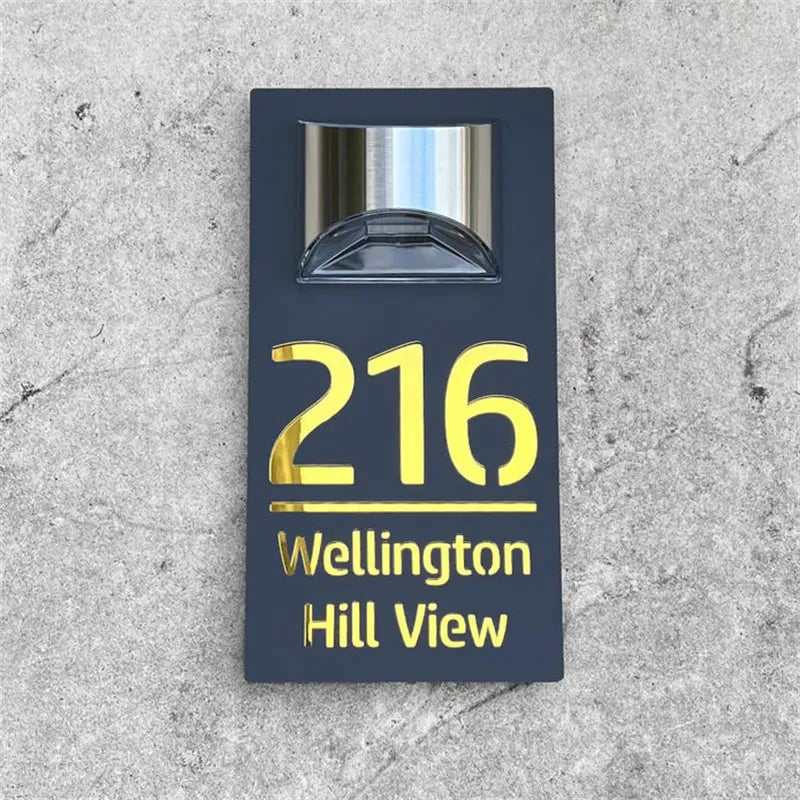 Personalised LED Solar House Number Sign Engraved