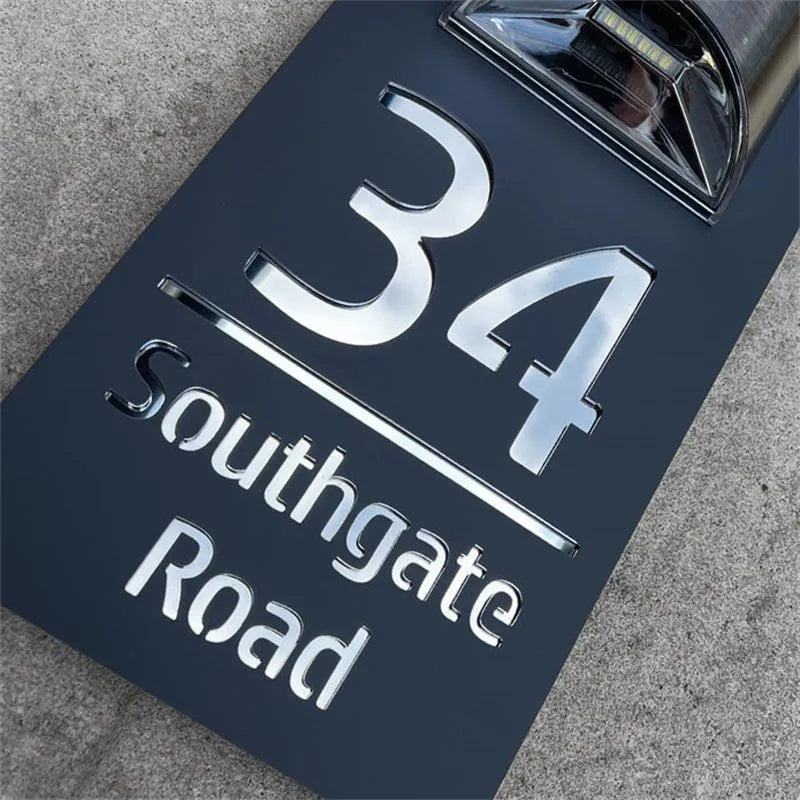 Personalized LED Solar House Number Sign Engraved