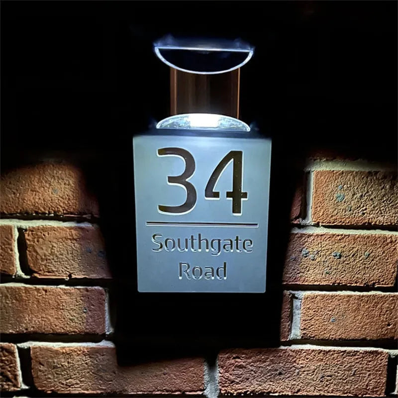 Personalized LED Solar House Number Sign Engraved