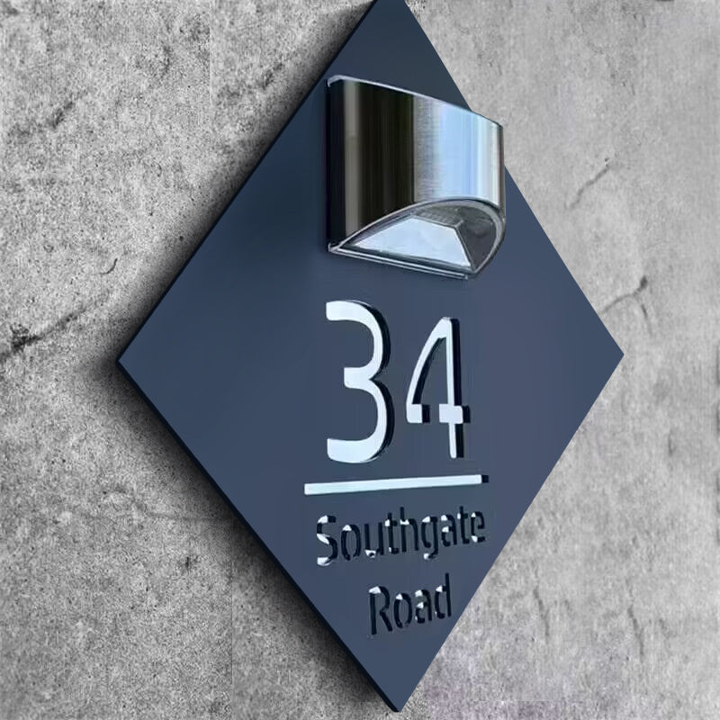 Personalized Diamond-Shaped Solar House Sign