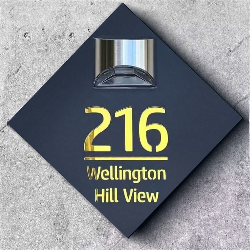 Personalized Diamond-Shaped Solar House Sign