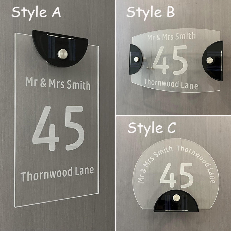 Custom Modern Solar House Number Signs