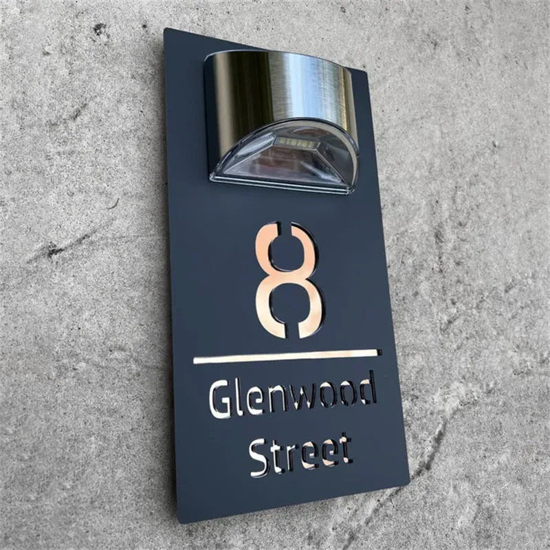 Personalized LED Solar House Number Sign Engraved