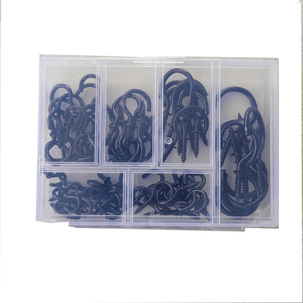 75-pack of heavy-duty black screw hooks - ideal for light strings