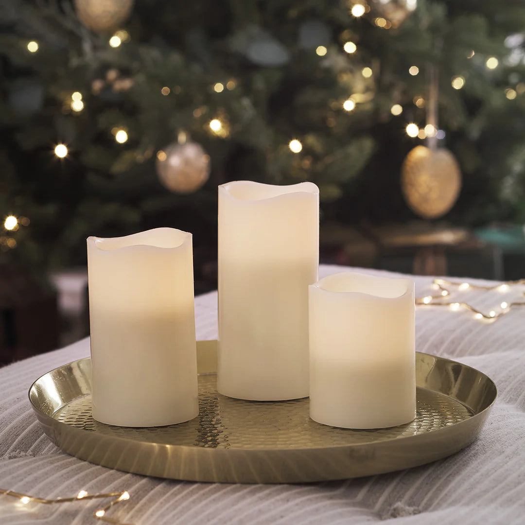 Set of 3 Tall Wax Flameless Flickering LED Candles