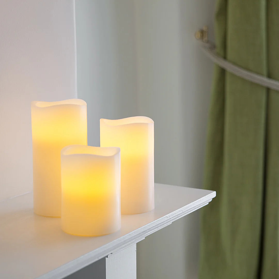 Set of 3 Tall Wax Flameless Flickering LED Candles