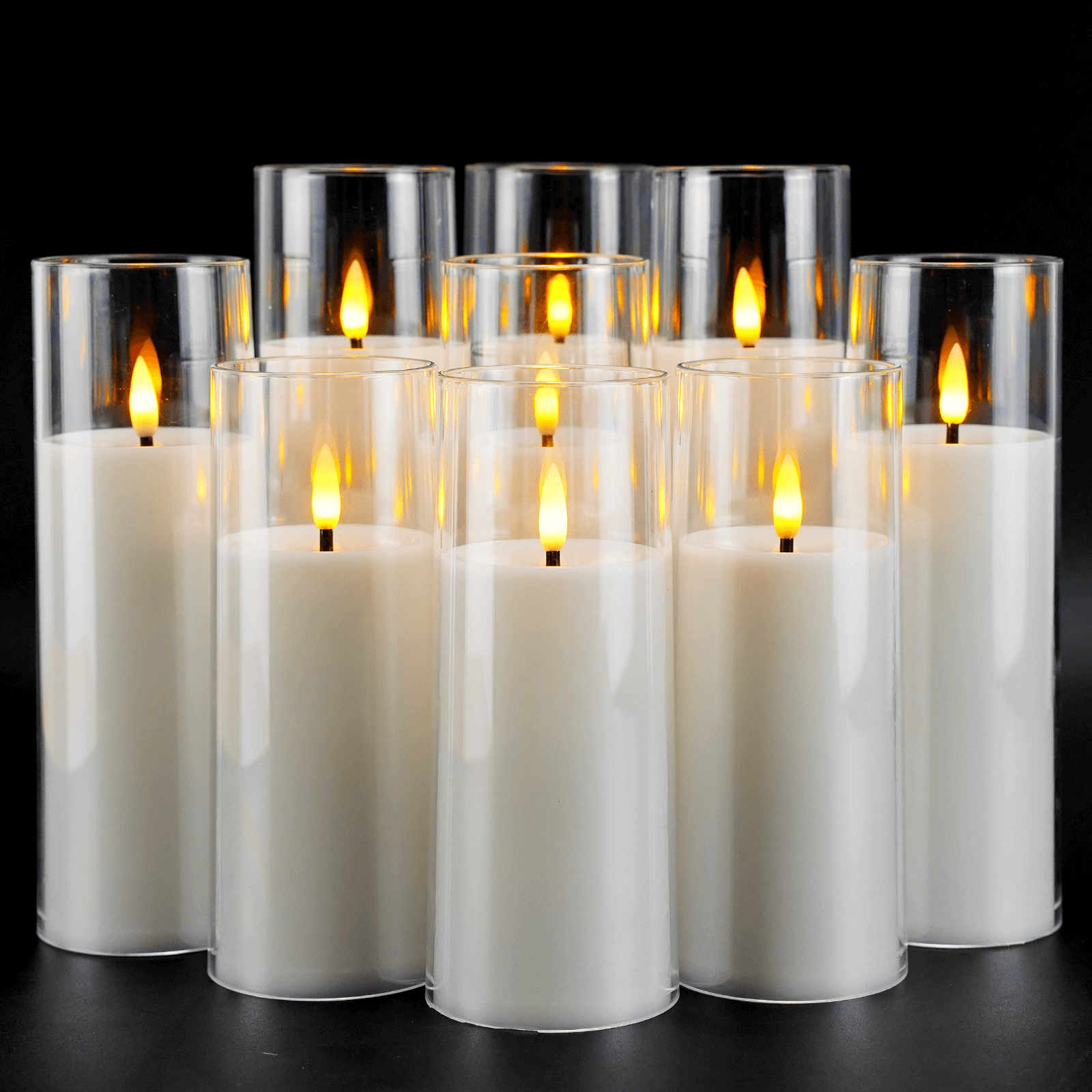 Set of 3 LED Clear Glass Candles