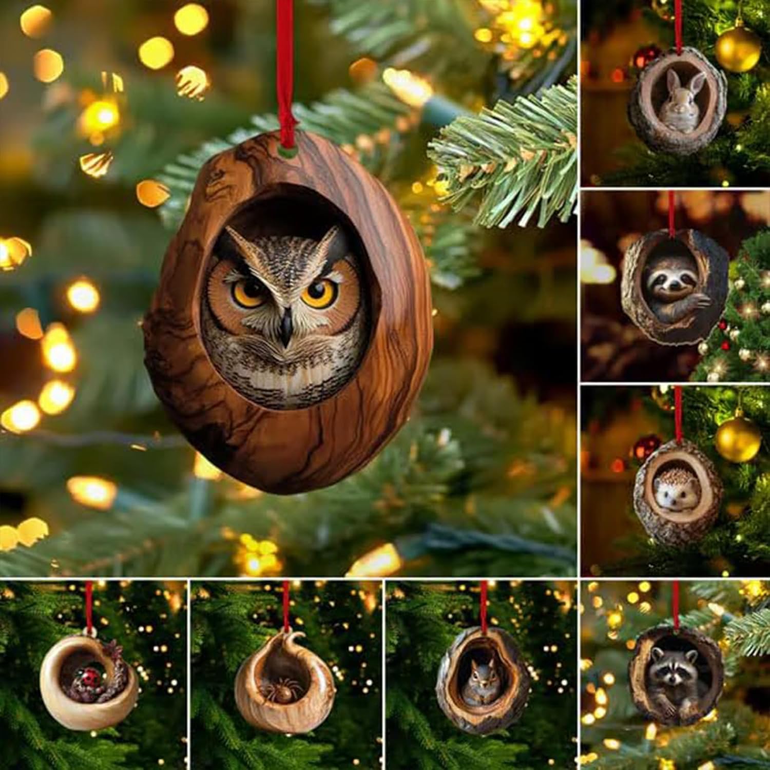 Solid Wood Animal Christmas Ornaments