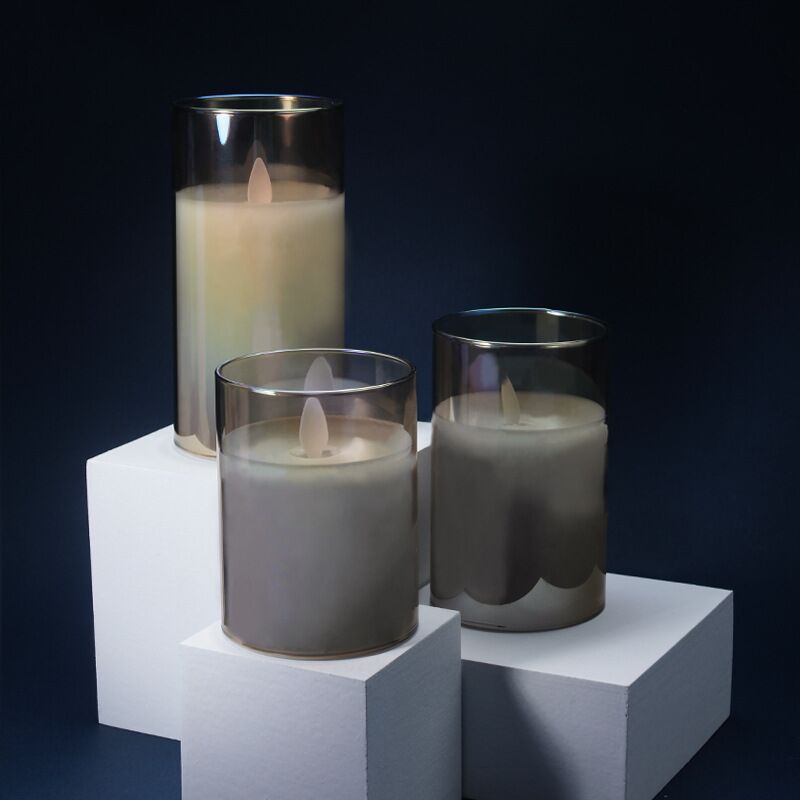 Set of 3 LED Smoked Glass Candles