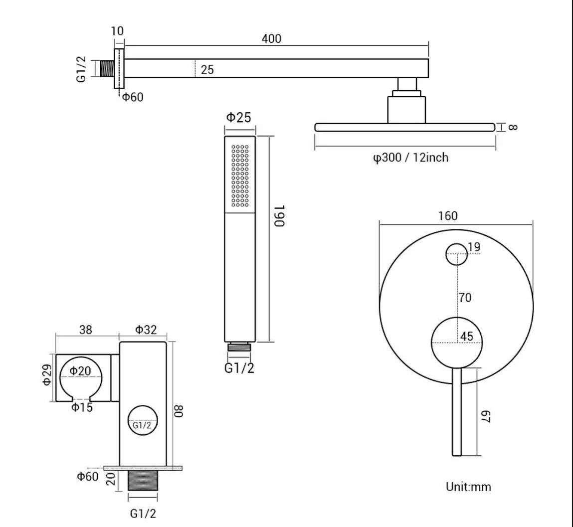 SunDrop - Wall Mounted Rain Shower Head Set