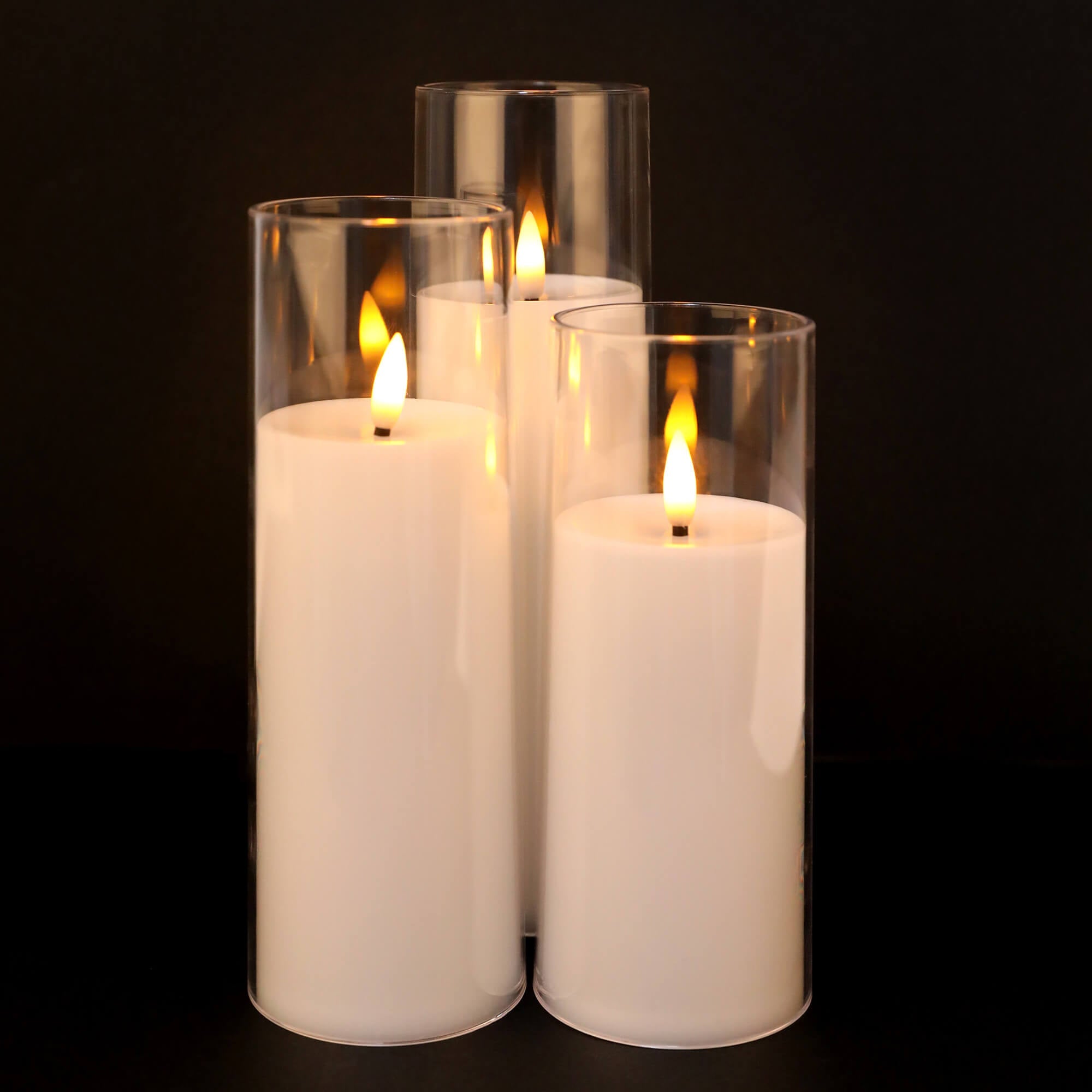 Set of 3 LED Clear Glass Candles