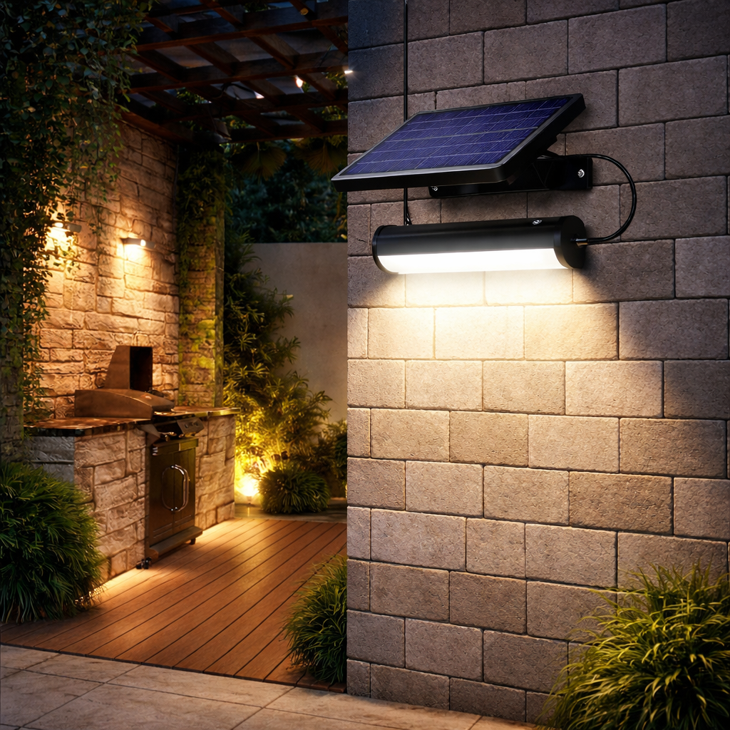 Wall Light With Solar Cells and Separate Panel