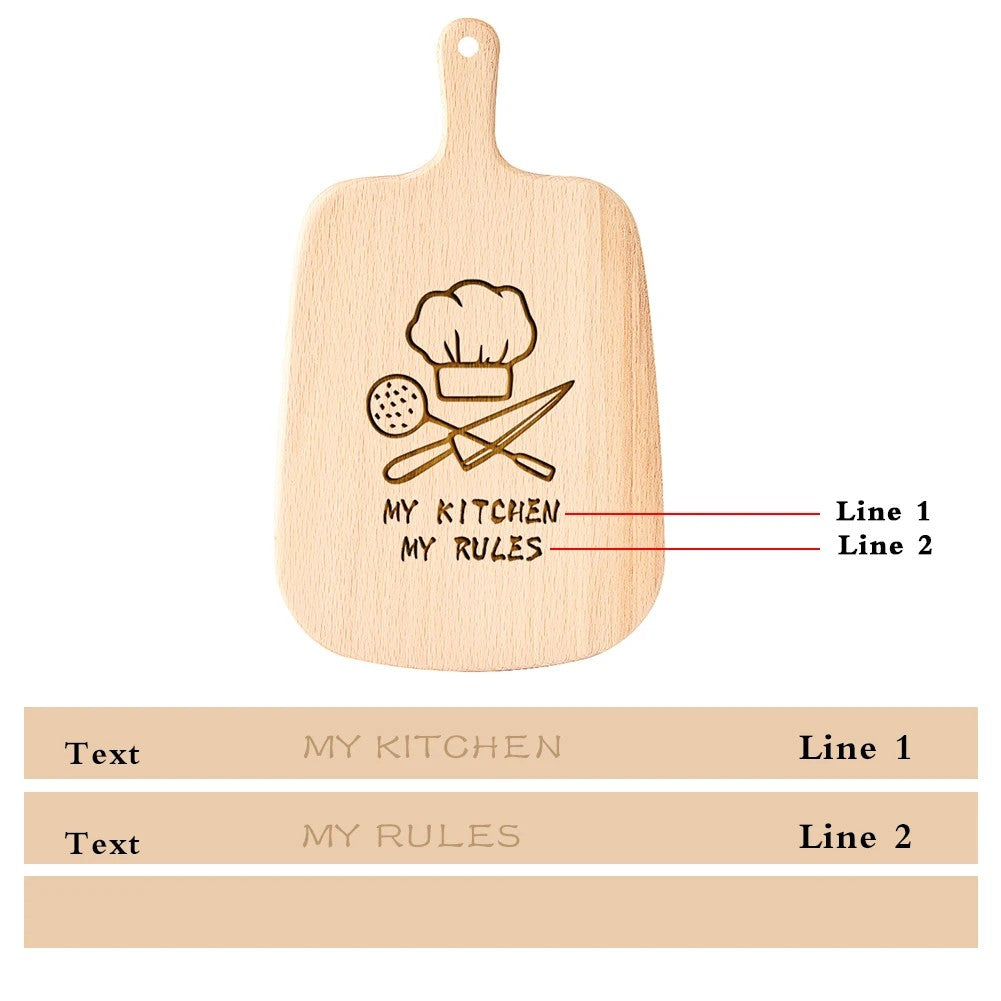 Funny Kitchen Rules Cutting Board – Custom Engraved Chef Gift
