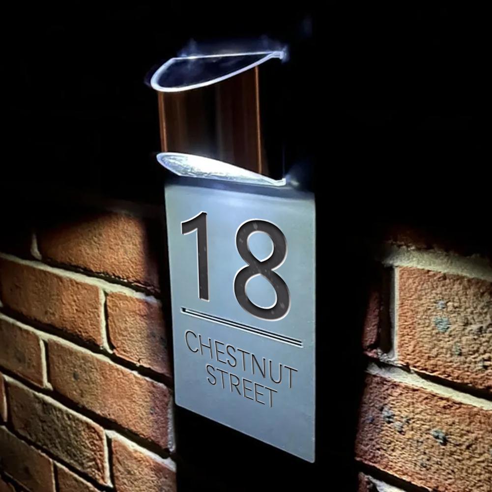 Personalized LED Solar House Number Sign Engraved