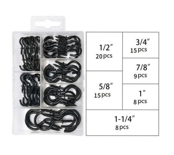 75-pack of heavy-duty black screw hooks - ideal for light strings