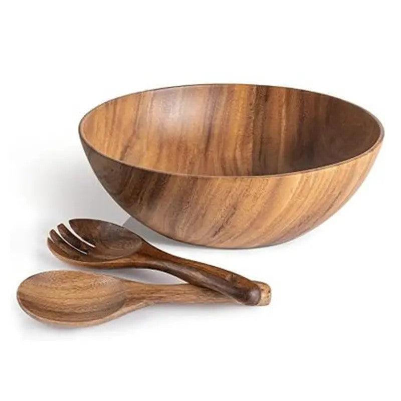 Large Acacia Wood Salad Bowl Set