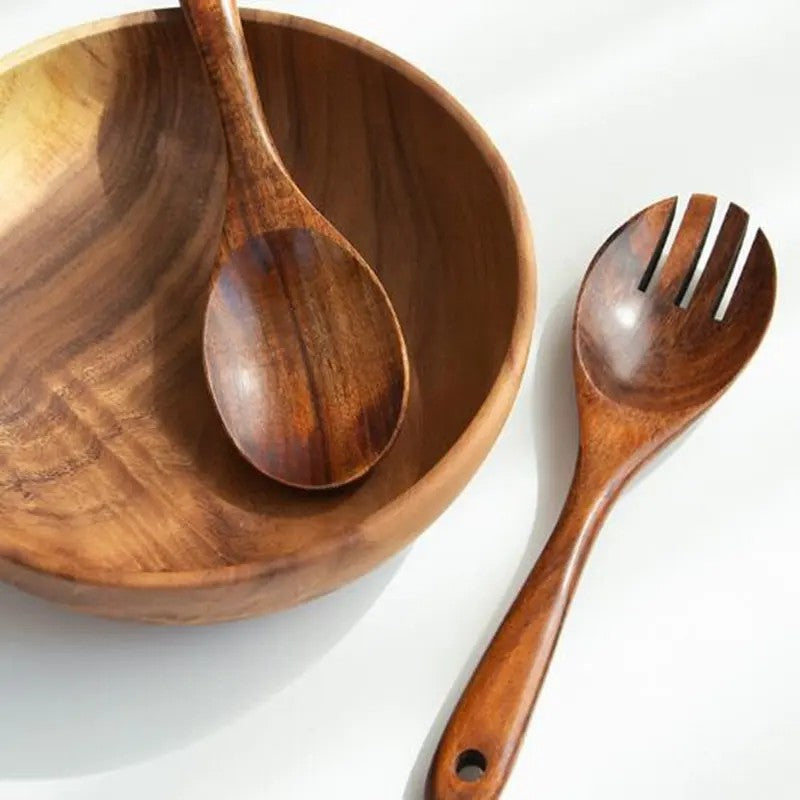 Large Acacia Wood Salad Bowl Set