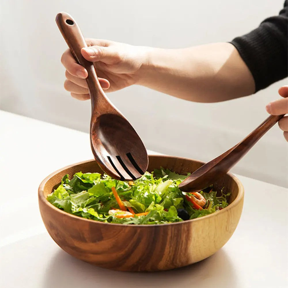 Large Acacia Wood Salad Bowl Set