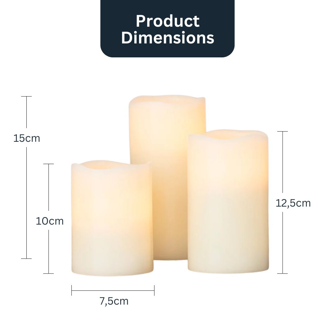 Set of 3 Tall Wax Flameless Flickering LED Candles